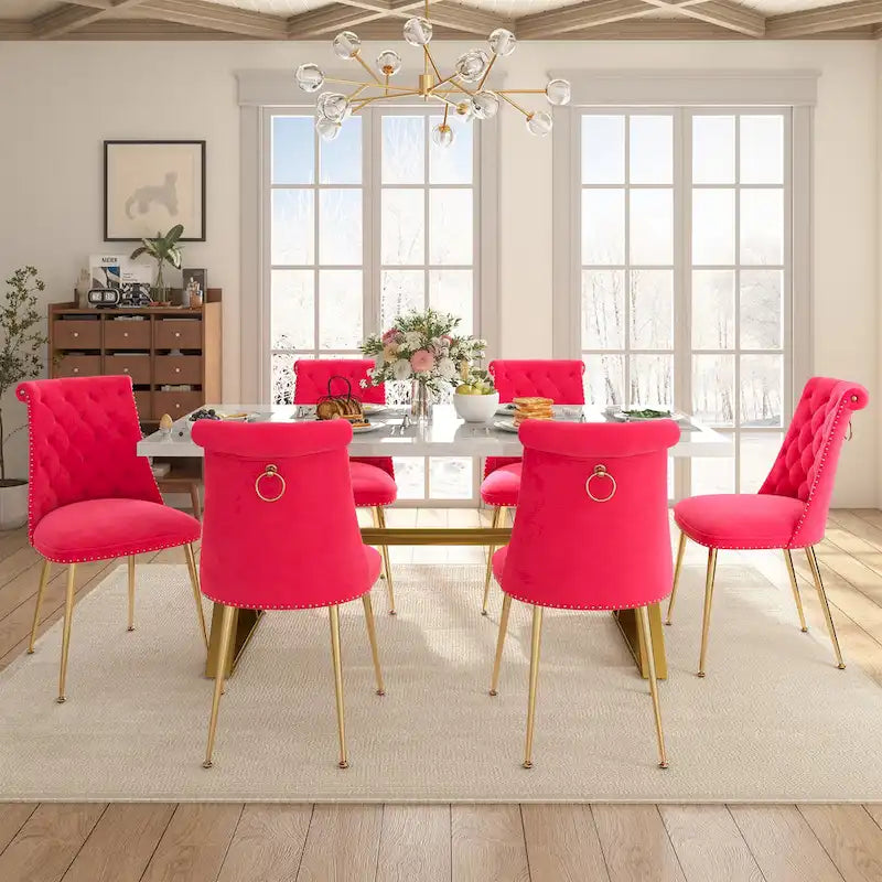 Ensemble de salle à manger 7 pièces en marbre avec chaises en velours