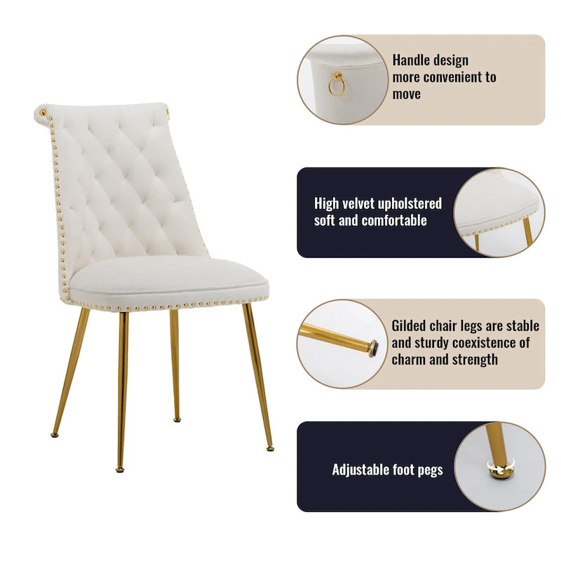 Ensemble de salle à manger 7 pièces en marbre avec chaises en velours