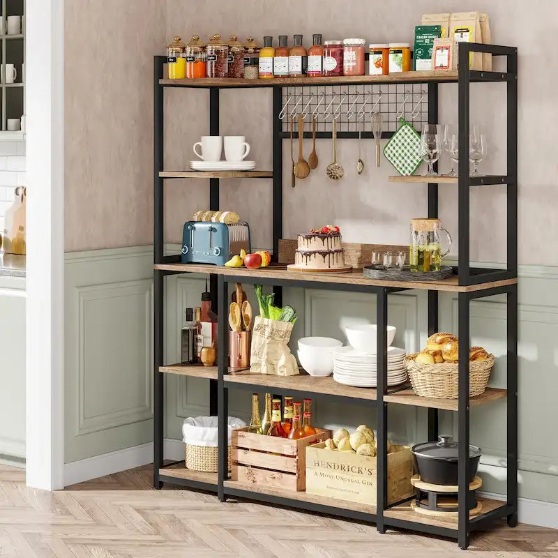 Meuble de cuisine large de 140 cm avec support pour micro-ondes et 11 crochets