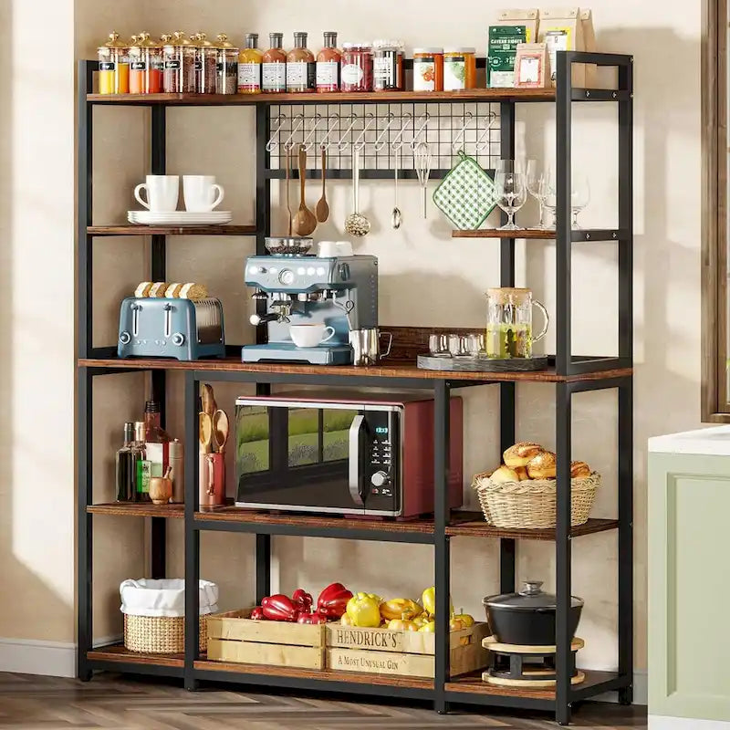 Meuble de cuisine large de 140 cm avec support pour micro-ondes et 11 crochets