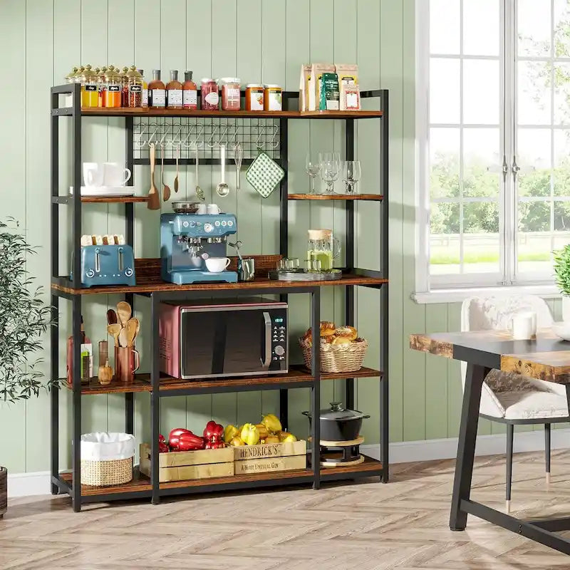 Meuble de cuisine large de 140 cm avec support pour micro-ondes et 11 crochets