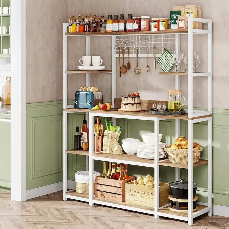 Meuble de cuisine large de 140 cm avec support pour micro-ondes et 11 crochets