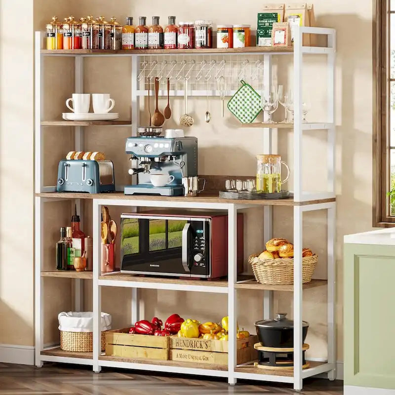 Meuble de cuisine large de 140 cm avec support pour micro-ondes et 11 crochets
