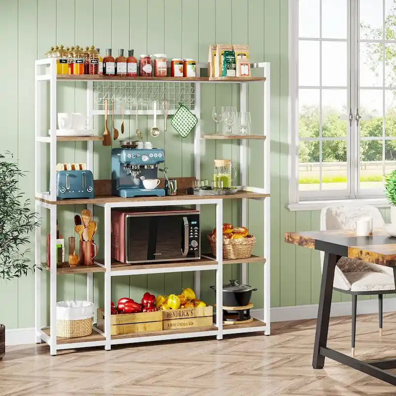 Meuble de cuisine large de 140 cm avec support pour micro-ondes et 11 crochets