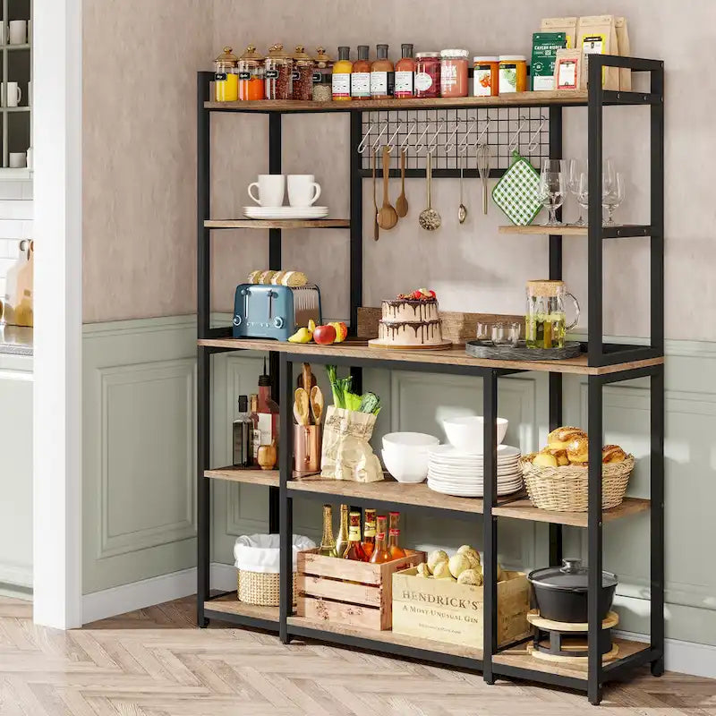 Meuble de cuisine large de 140 cm avec support pour micro-ondes et 11 crochets
