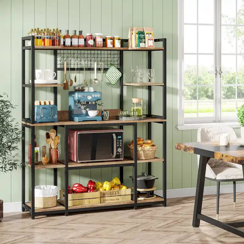 Meuble de cuisine large de 140 cm avec support pour micro-ondes et 11 crochets