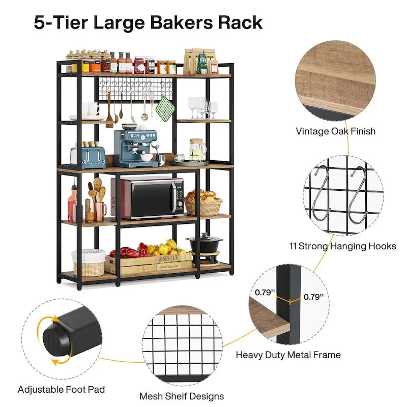 Meuble de cuisine large de 140 cm avec support pour micro-ondes et 11 crochets