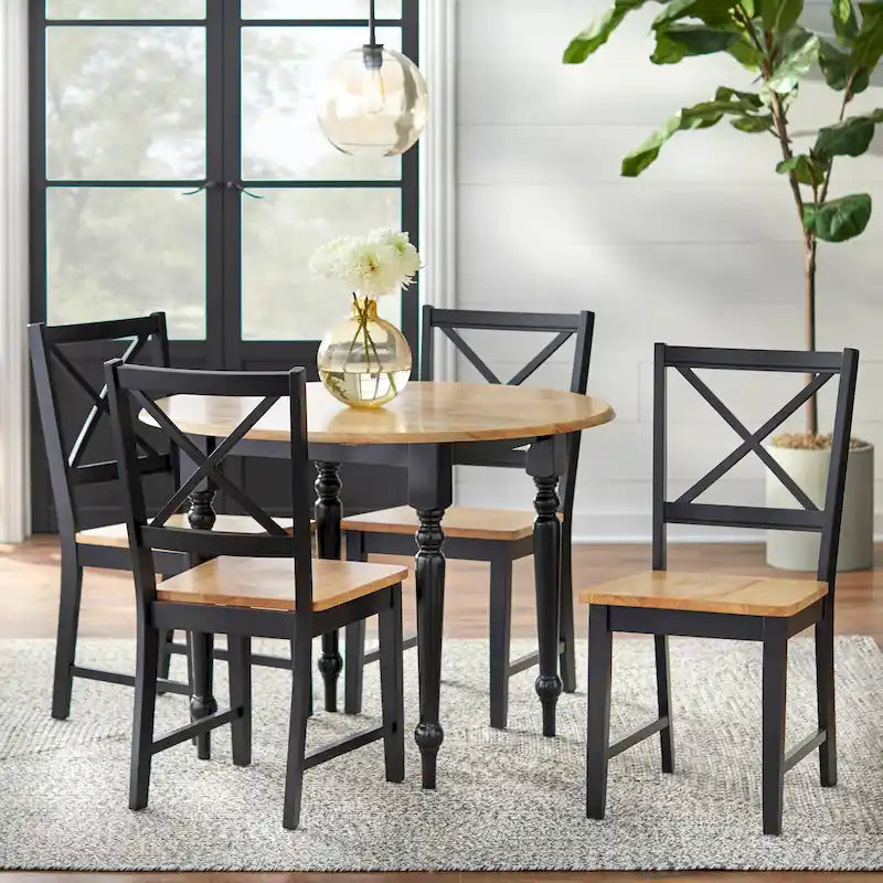Ensemble de salle à manger 5 pièces avec table à rallonges et chaises à dossier croisé de style campagnard