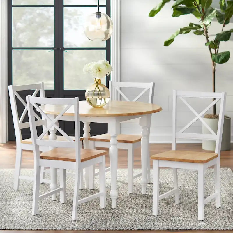 Ensemble de salle à manger 5 pièces avec table à rallonges et chaises à dossier croisé de style campagnard