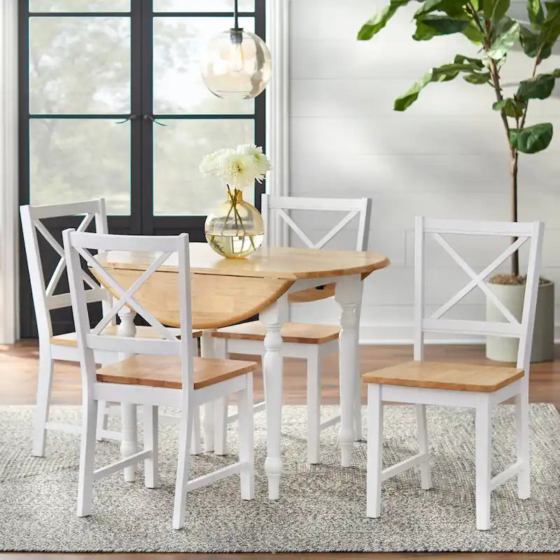 Ensemble de salle à manger 5 pièces avec table à rallonges et chaises à dossier croisé de style campagnard