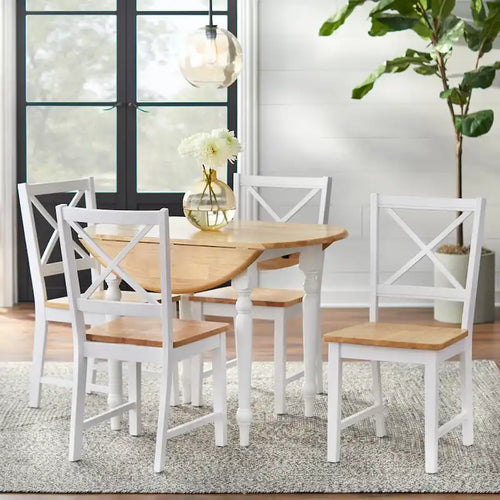 Ensemble de salle à manger 5 pièces avec table à rallonges et chaises à dossier croisé de style campagnard