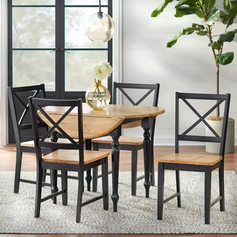 Ensemble de salle à manger 5 pièces avec table à rallonges et chaises à dossier croisé de style campagnard