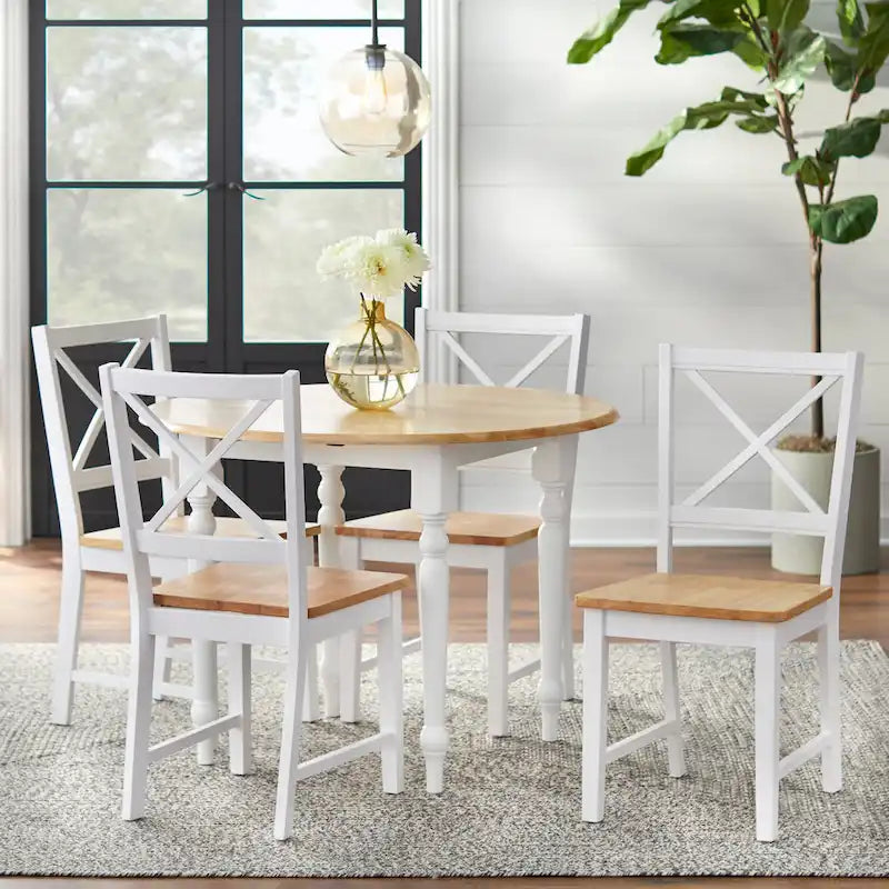 Ensemble de salle à manger 5 pièces avec table à rallonges et chaises à dossier croisé de style campagnard