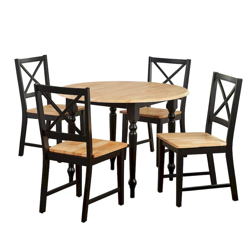Ensemble de salle à manger 5 pièces avec table à rallonges et chaises à dossier croisé de style campagnard