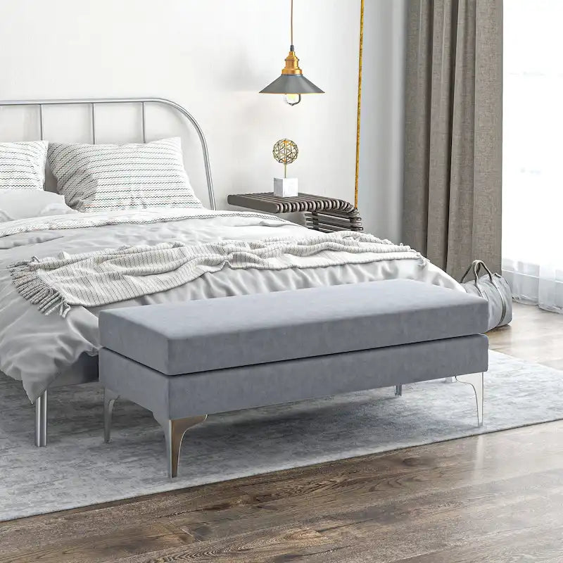 Banc de bout de lit rembourré de 48 pouces avec coussins à double couche et pieds en acier
