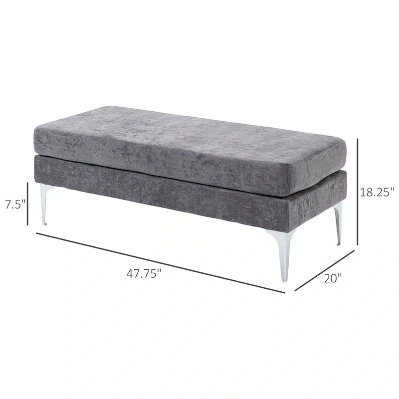 Banc de bout de lit rembourré de 48 pouces avec coussins à double couche et pieds en acier