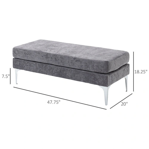 Banc de bout de lit rembourré de 48 pouces avec coussins à double couche et pieds en acier
