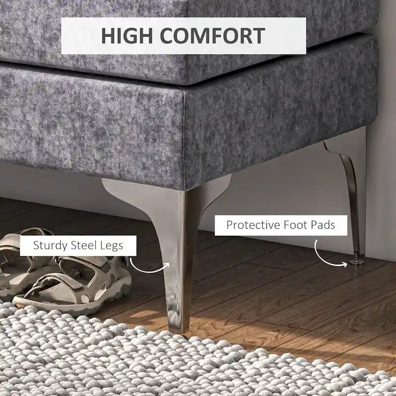 Banc de bout de lit rembourré de 48 pouces avec coussins à double couche et pieds en acier