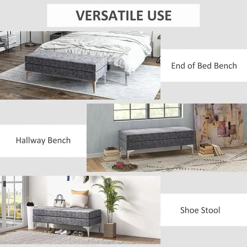 Banc de bout de lit rembourré de 48 pouces avec coussins à double couche et pieds en acier