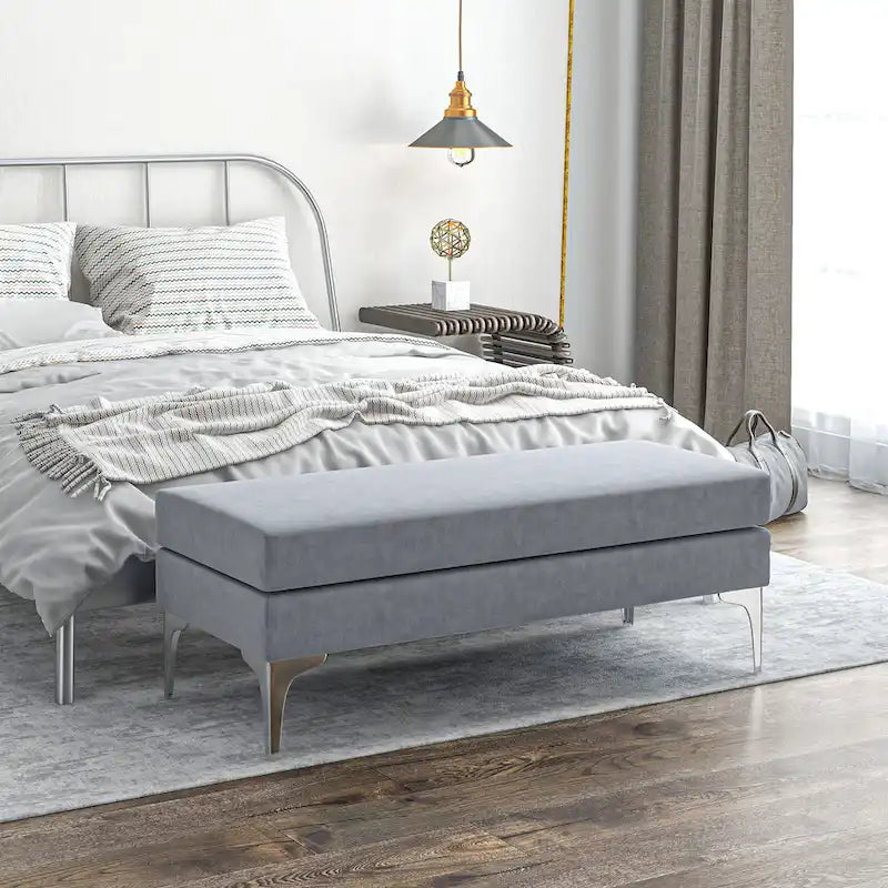 Banc de bout de lit rembourré de 48 pouces avec coussins à double couche et pieds en acier
