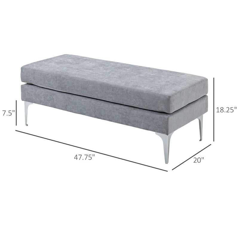 Banc de bout de lit rembourré de 48 pouces avec coussins à double couche et pieds en acier