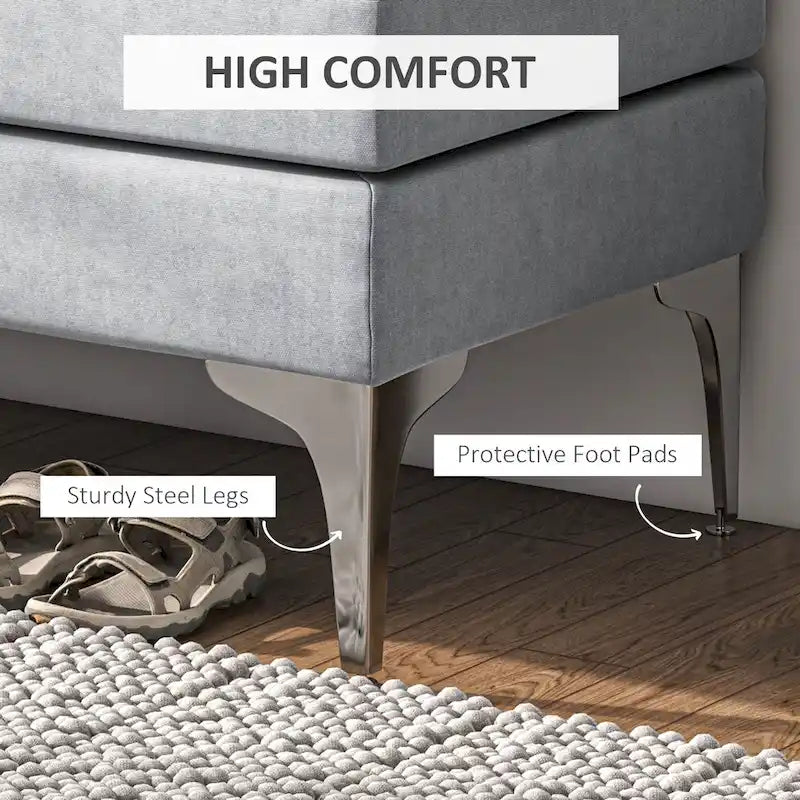 Banc de bout de lit rembourré de 48 pouces avec coussins à double couche et pieds en acier