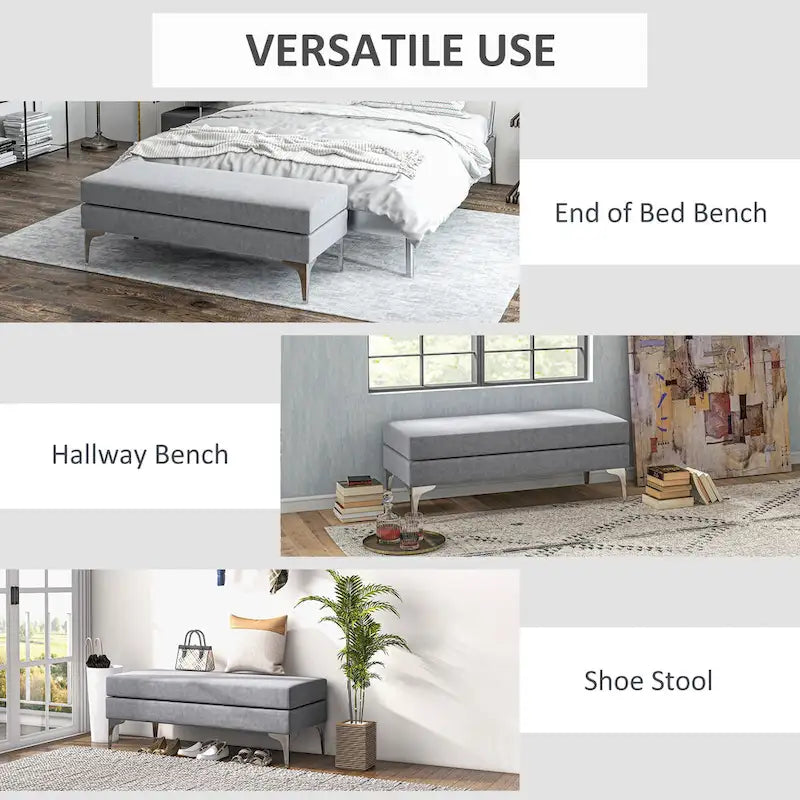 Banc de bout de lit rembourré de 48 pouces avec coussins à double couche et pieds en acier