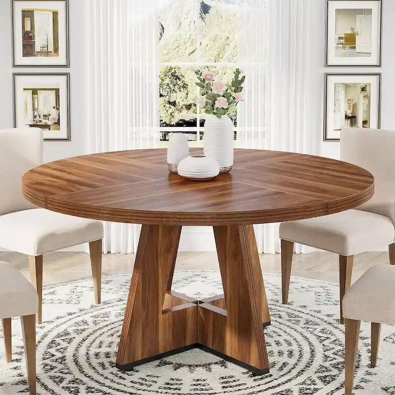 Table à manger ronde pour 4 personnes, table de cuisine de ferme de 119 cm, petite table à manger, table de cuisine en bois pour salle à manger, salon