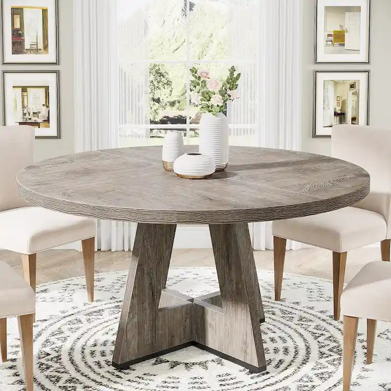 Table à manger ronde pour 4 personnes, table de cuisine de ferme de 119 cm, petite table à manger, table de cuisine en bois pour salle à manger, salon