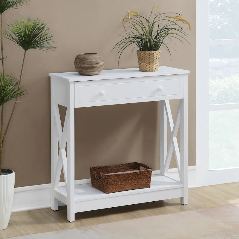 Console d'entrée 1 tiroir avec étagère et panneaux latéraux en X