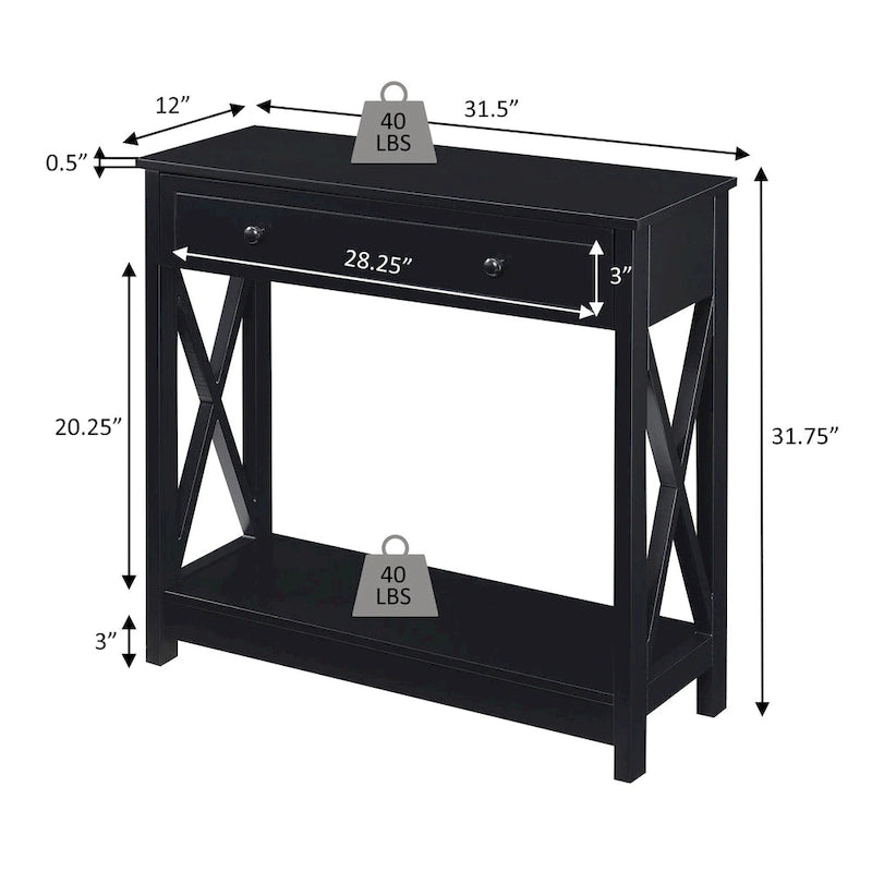 Console d'entrée 1 tiroir avec étagère et panneaux latéraux en X