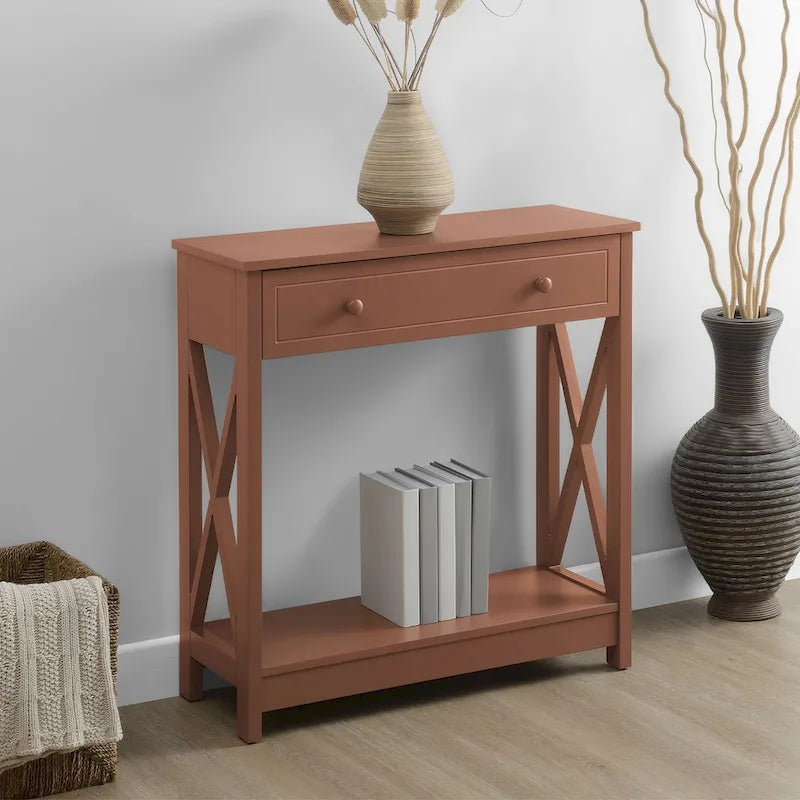 Console d'entrée 1 tiroir avec étagère et panneaux latéraux en X