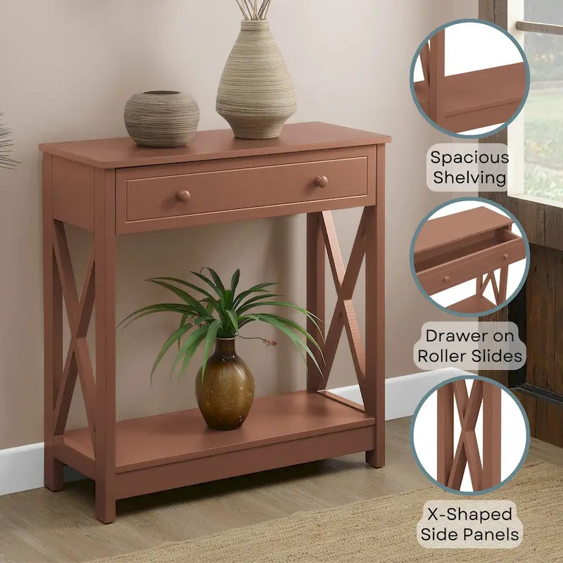 Console d'entrée 1 tiroir avec étagère et panneaux latéraux en X