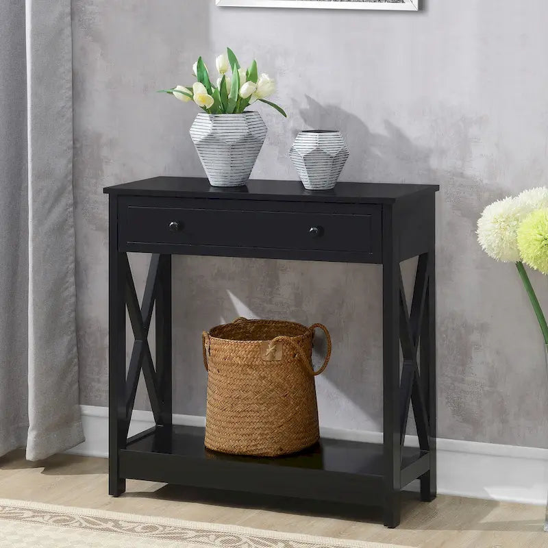 Console d'entrée 1 tiroir avec étagère et panneaux latéraux en X