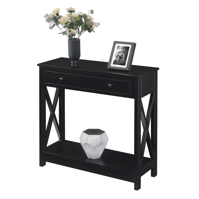 Console d'entrée 1 tiroir avec étagère et panneaux latéraux en X