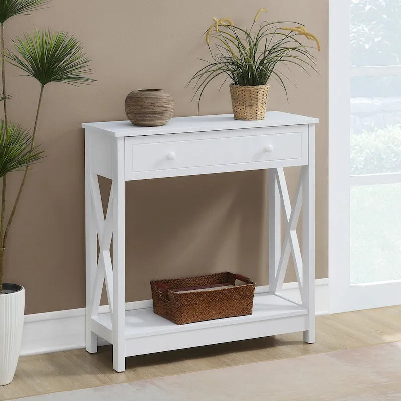 Console d'entrée 1 tiroir avec étagère et panneaux latéraux en X