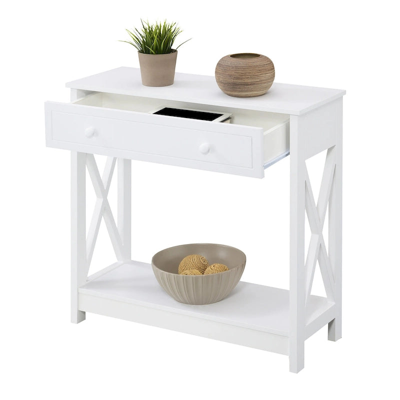 Console d'entrée 1 tiroir avec étagère et panneaux latéraux en X