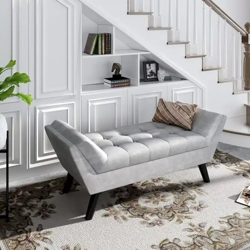 Banc de bout de lit - Pouf moderne en tissu avec pieds en bois