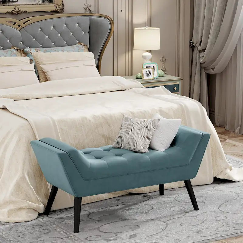 Banc de bout de lit - Pouf moderne en tissu avec pieds en bois