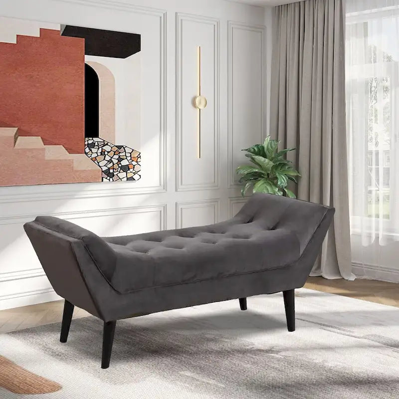Banc de bout de lit - Pouf moderne en tissu avec pieds en bois
