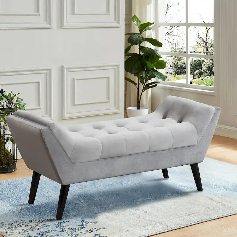 Banc de bout de lit - Pouf moderne en tissu avec pieds en bois