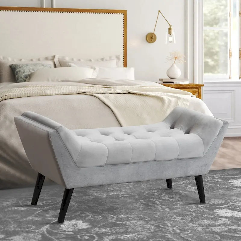 Banc de bout de lit - Pouf moderne en tissu avec pieds en bois