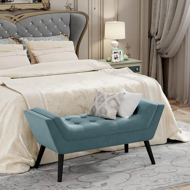Banc de bout de lit - Pouf moderne en tissu avec pieds en bois