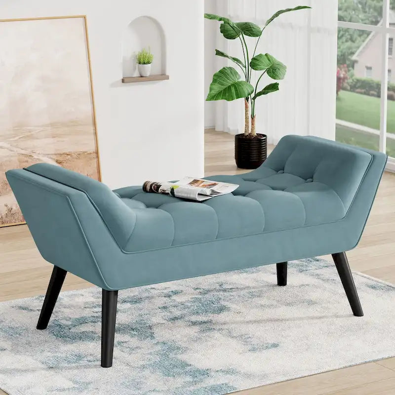 Banc de bout de lit - Pouf moderne en tissu avec pieds en bois