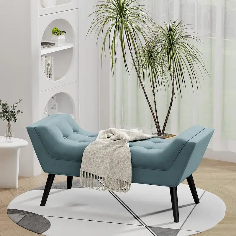 Banc de bout de lit - Pouf moderne en tissu avec pieds en bois