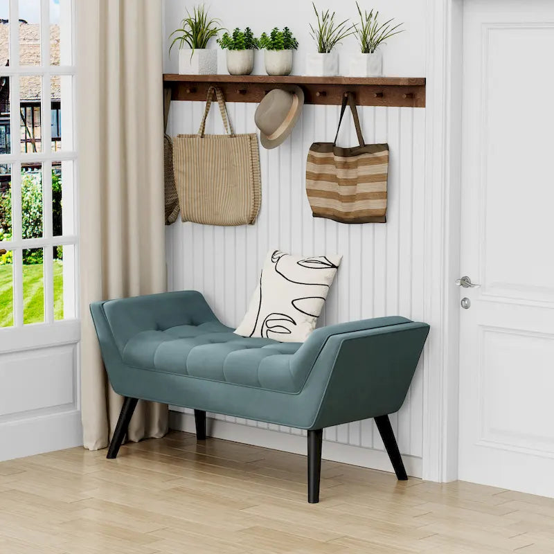 Banc de bout de lit - Pouf moderne en tissu avec pieds en bois