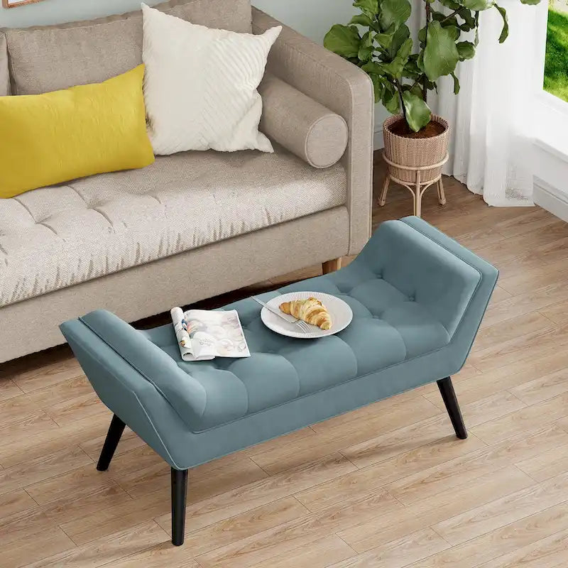 Banc de bout de lit - Pouf moderne en tissu avec pieds en bois