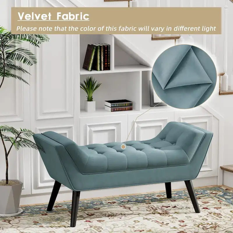 Banc de bout de lit - Pouf moderne en tissu avec pieds en bois