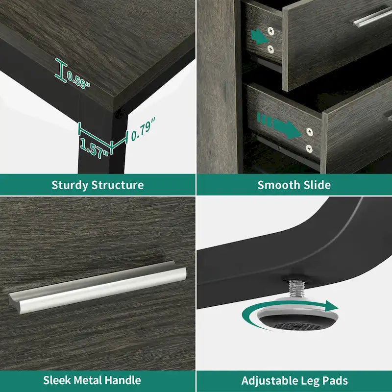 Bureau de jeu en forme de L de 55 pouces avec prises de courant et lumières LED, bureau d'angle pour ordinateur avec meuble de classement et support d'écran