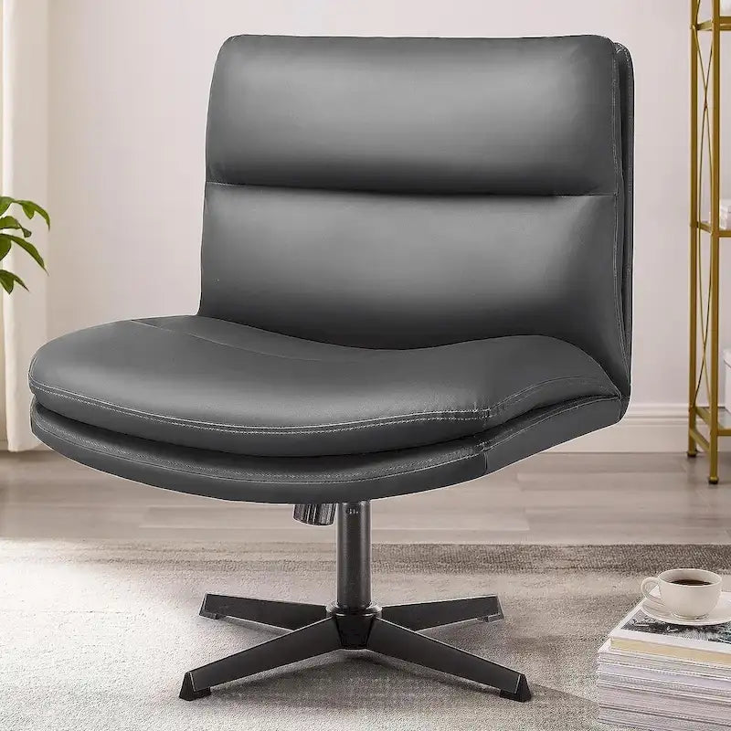 Chaise de bureau sans accoudoirs Criss Cross - Chaise de vanité pivotante en cuir PU sans roulettes